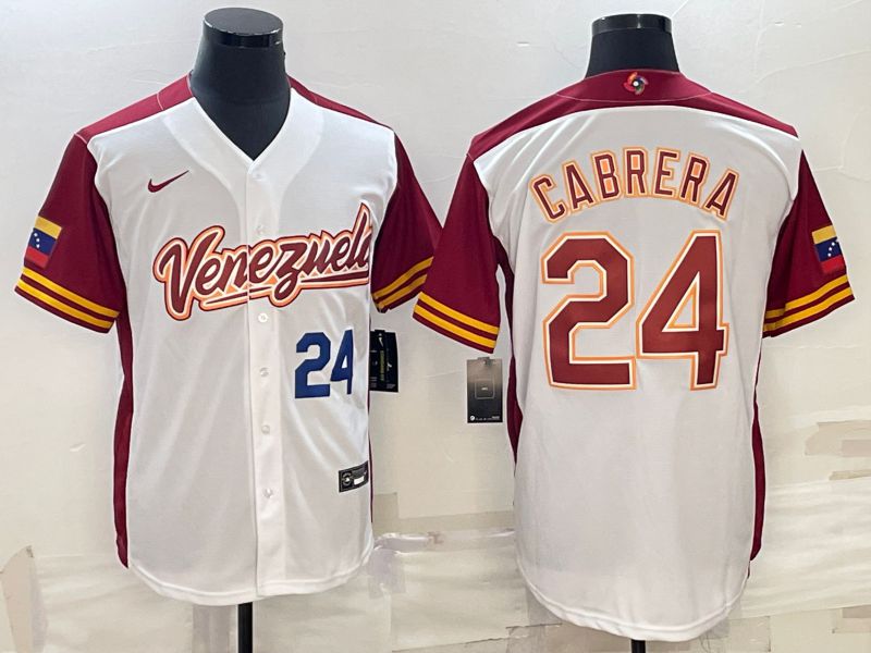 Men 2023 World Cub Venezuela #24 Cabrera White Nike MLB Jersey5